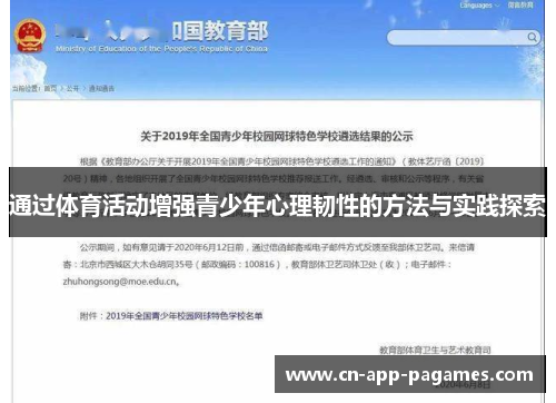 通过体育活动增强青少年心理韧性的方法与实践探索